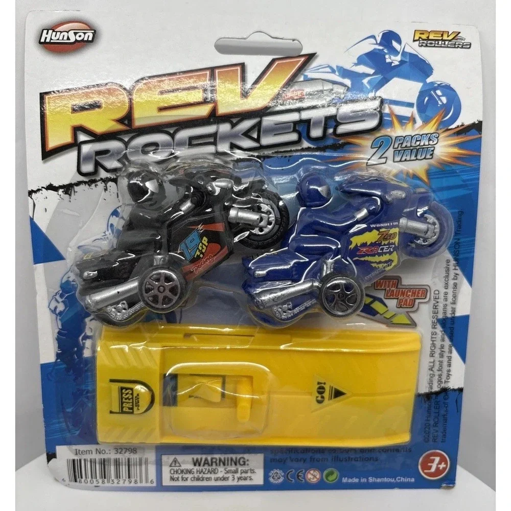 New Rev Rockets Motorcycles Press And Go Plastic Toys Motorcycle with Launch Pad